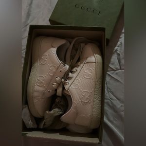 GUCCI Shoes| Leather Upper And Rubber Sole GG Tennis Calf Cream